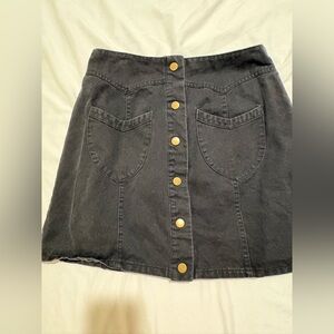 Black Button-Front Skirt with Gold Accents